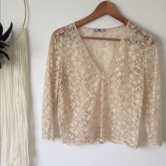 Zara Tops - Zara | white lace crochet v-neck top